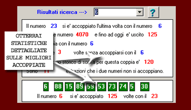 Selezionando un numero dalla finestra a tendina otterrai le statistiche di accoppiamento con il tuo favorito