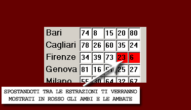 Spostandoti tra le estrazioni ti verranno segnalati in rosso gli ambi e le ambate
