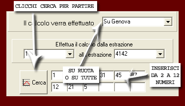 Indichi la ruota, l'intervallo di estrazioni, inserisci da 2 a 12 numeri e clicchi Cerca